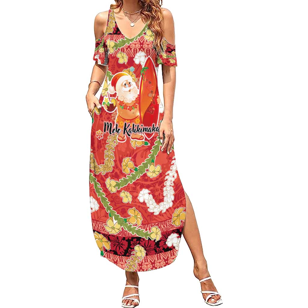 Hawaii Santa Mele Kalikimaka Family Matching Summer Maxi Dress and Hawaiian Shirt Tropical Puakenikeni Lei with Polynesian Tribal Pattern - Polynesian Pride
