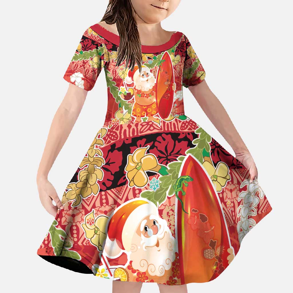 Hawaii Santa Mele Kalikimaka Family Matching Tank Maxi Dress and Hawaiian Shirt Tropical Puakenikeni Lei with Polynesian Tribal Pattern - Polynesian Pride