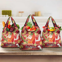 Hawaii Santa Mele Kalikimaka Grocery Bag Tropical Puakenikeni Lei with Polynesian Tribal Pattern - Polynesian Pride