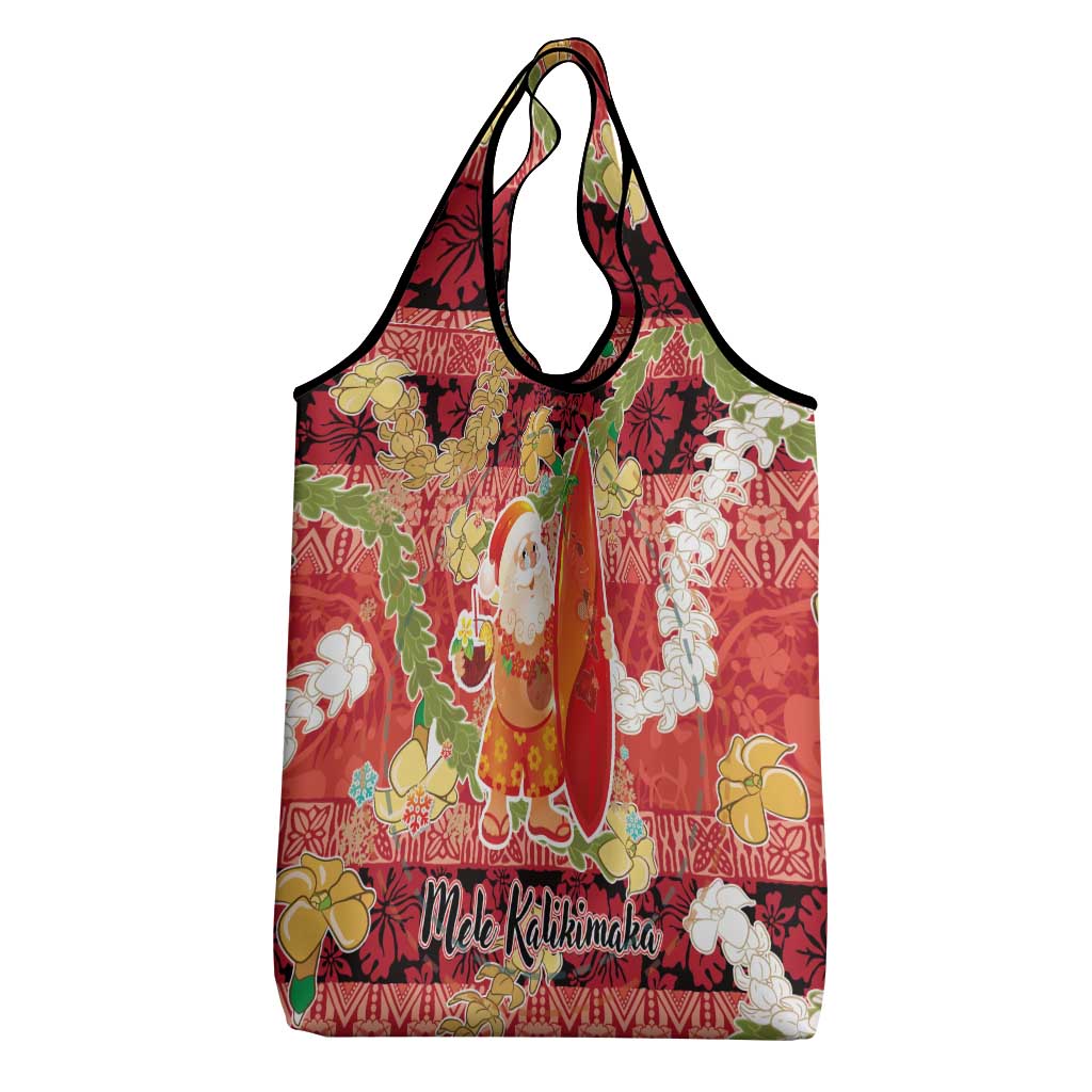 Hawaii Santa Mele Kalikimaka Grocery Bag Tropical Puakenikeni Lei with Polynesian Tribal Pattern - Polynesian Pride