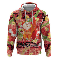 Hawaii Santa Mele Kalikimaka Hoodie Tropical Puakenikeni Lei with Polynesian Tribal Pattern - Polynesian Pride