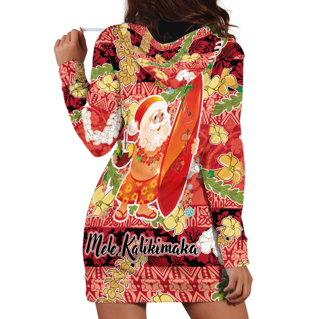 Hawaii Santa Mele Kalikimaka Hoodie Dress Tropical Puakenikeni Lei with Polynesian Tribal Pattern - Polynesian Pride