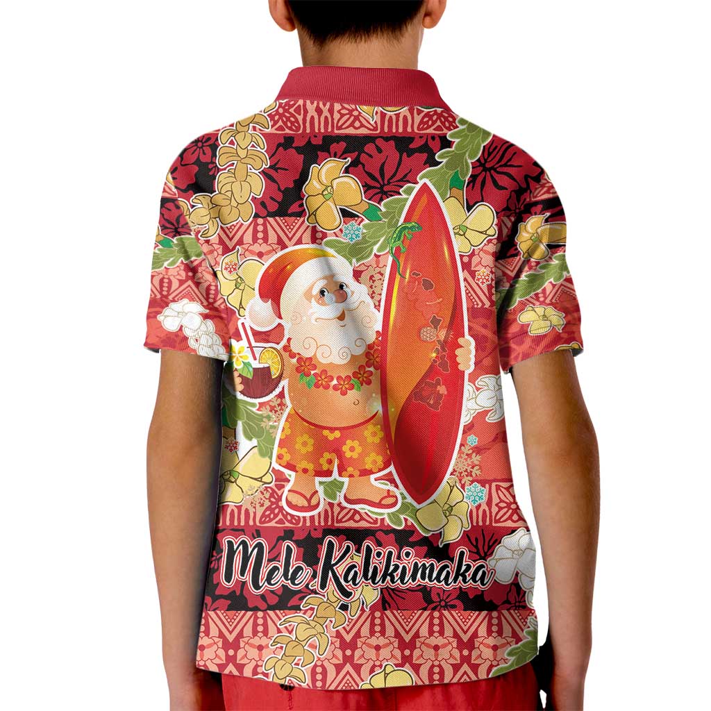 Hawaii Santa Mele Kalikimaka Kid Polo Shirt Tropical Puakenikeni Lei with Polynesian Tribal Pattern - Polynesian Pride