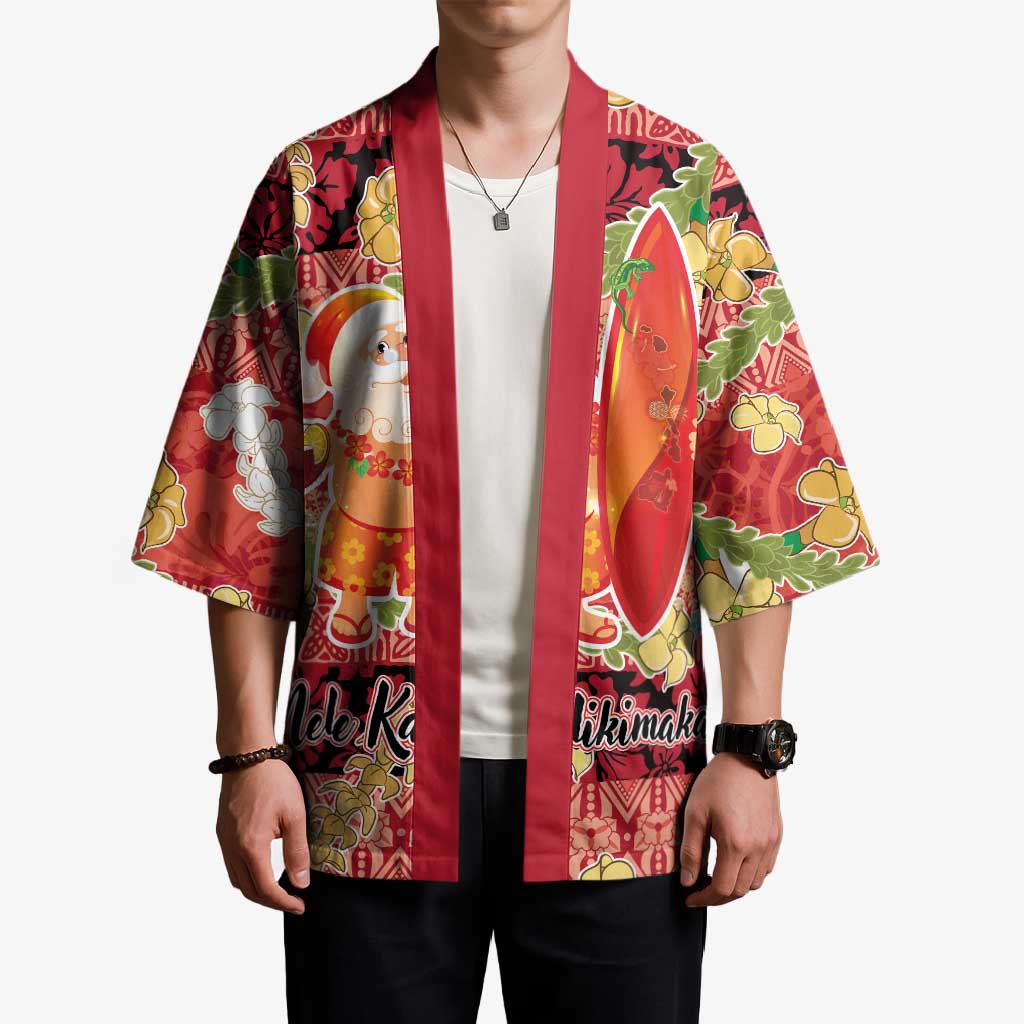 Hawaii Santa Mele Kalikimaka Kimono Tropical Puakenikeni Lei with Polynesian Tribal Pattern - Polynesian Pride