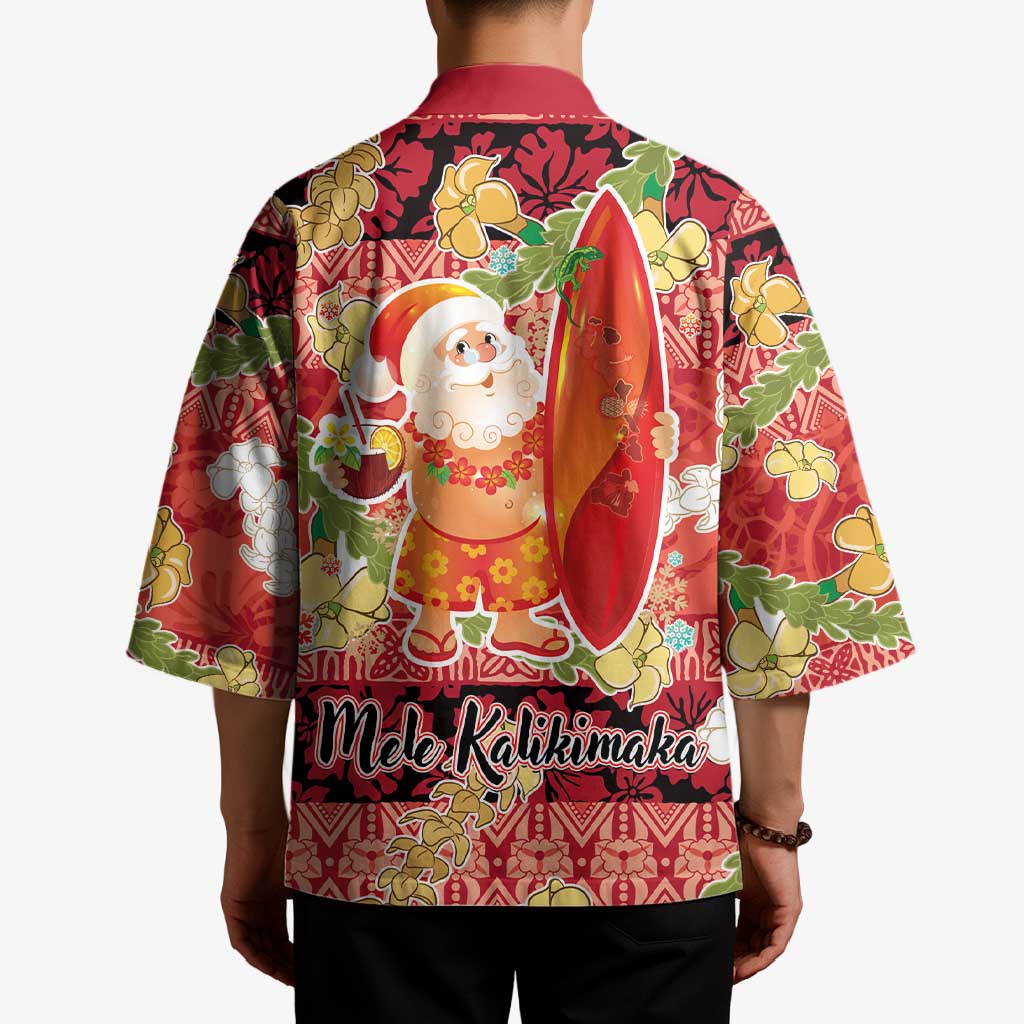 Hawaii Santa Mele Kalikimaka Kimono Tropical Puakenikeni Lei with Polynesian Tribal Pattern - Polynesian Pride