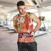 Hawaii Santa Mele Kalikimaka Men Tank Top Tropical Puakenikeni Lei with Polynesian Tribal Pattern LT03 Red - Polynesian Pride