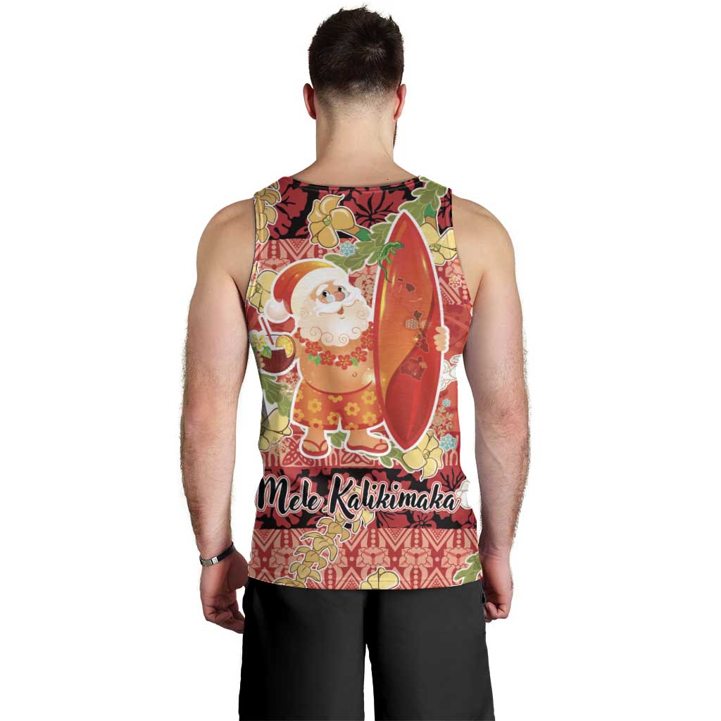 Hawaii Santa Mele Kalikimaka Men Tank Top Tropical Puakenikeni Lei with Polynesian Tribal Pattern LT03 - Polynesian Pride