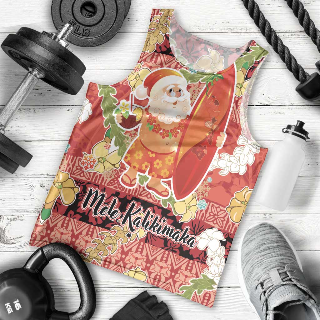 Hawaii Santa Mele Kalikimaka Men Tank Top Tropical Puakenikeni Lei with Polynesian Tribal Pattern LT03 - Polynesian Pride