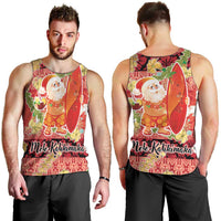 Hawaii Santa Mele Kalikimaka Men Tank Top Tropical Puakenikeni Lei with Polynesian Tribal Pattern LT03 - Polynesian Pride