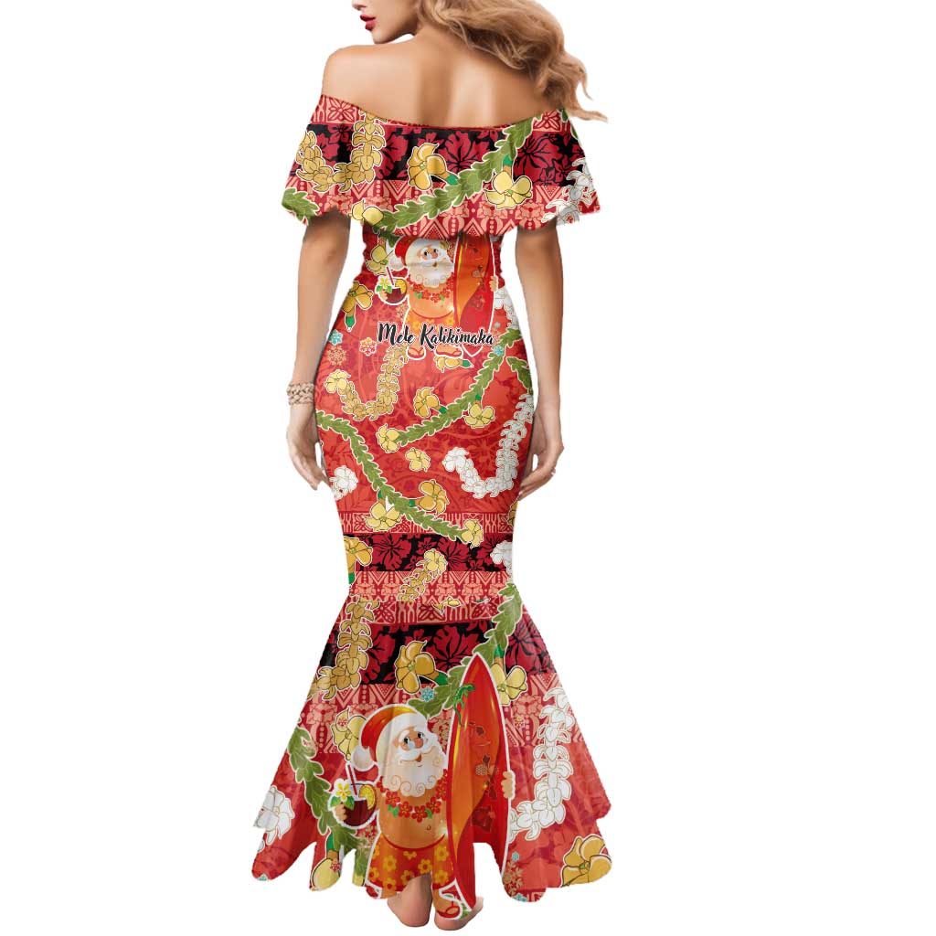 Hawaii Santa Mele Kalikimaka Mermaid Dress Tropical Puakenikeni Lei with Polynesian Tribal Pattern - Polynesian Pride