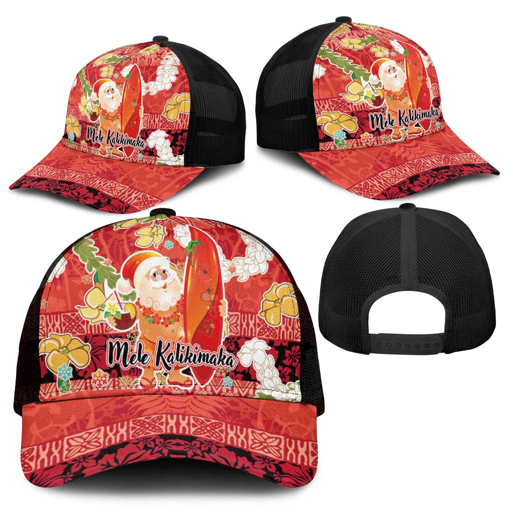 Hawaii Santa Mele Kalikimaka Mesh Trucker Cap Tropical Puakenikeni Lei with Polynesian Tribal Pattern - Polynesian Pride