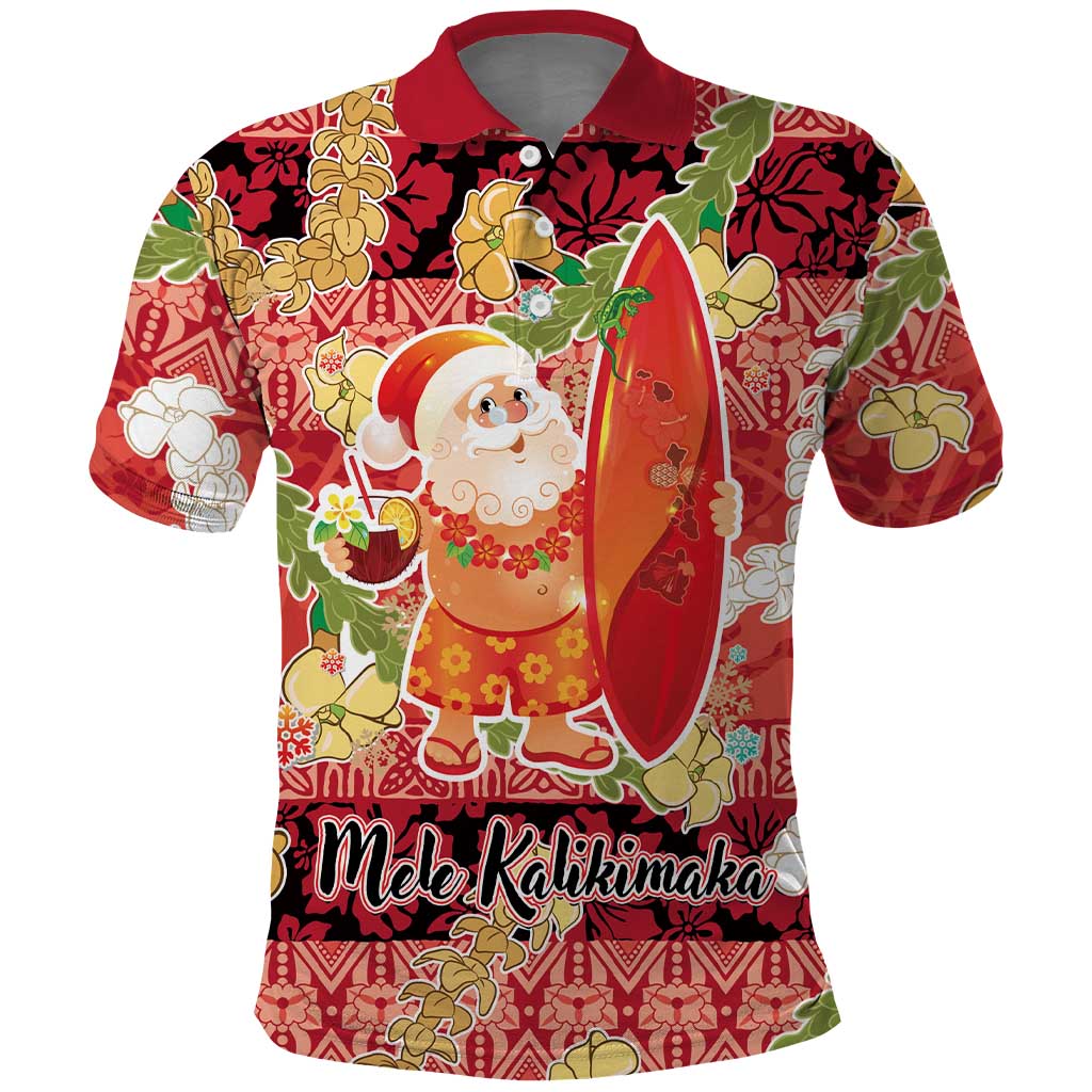 Hawaii Santa Mele Kalikimaka Polo Shirt Tropical Puakenikeni Lei with Polynesian Tribal Pattern - Polynesian Pride