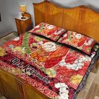 Hawaii Santa Mele Kalikimaka Quilt Bed Set Tropical Puakenikeni Lei with Polynesian Tribal Pattern - Polynesian Pride