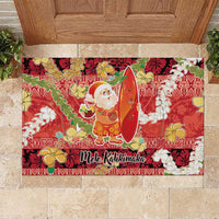 Hawaii Santa Mele Kalikimaka Rubber Doormat Tropical Puakenikeni Lei with Polynesian Tribal Pattern LT03 Red - Polynesian Pride