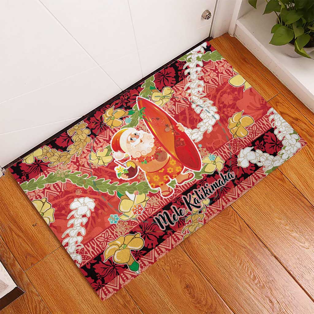 Hawaii Santa Mele Kalikimaka Rubber Doormat Tropical Puakenikeni Lei with Polynesian Tribal Pattern LT03 - Polynesian Pride