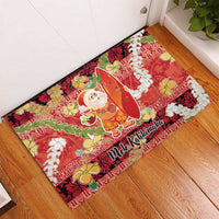 Hawaii Santa Mele Kalikimaka Rubber Doormat Tropical Puakenikeni Lei with Polynesian Tribal Pattern LT03 - Polynesian Pride