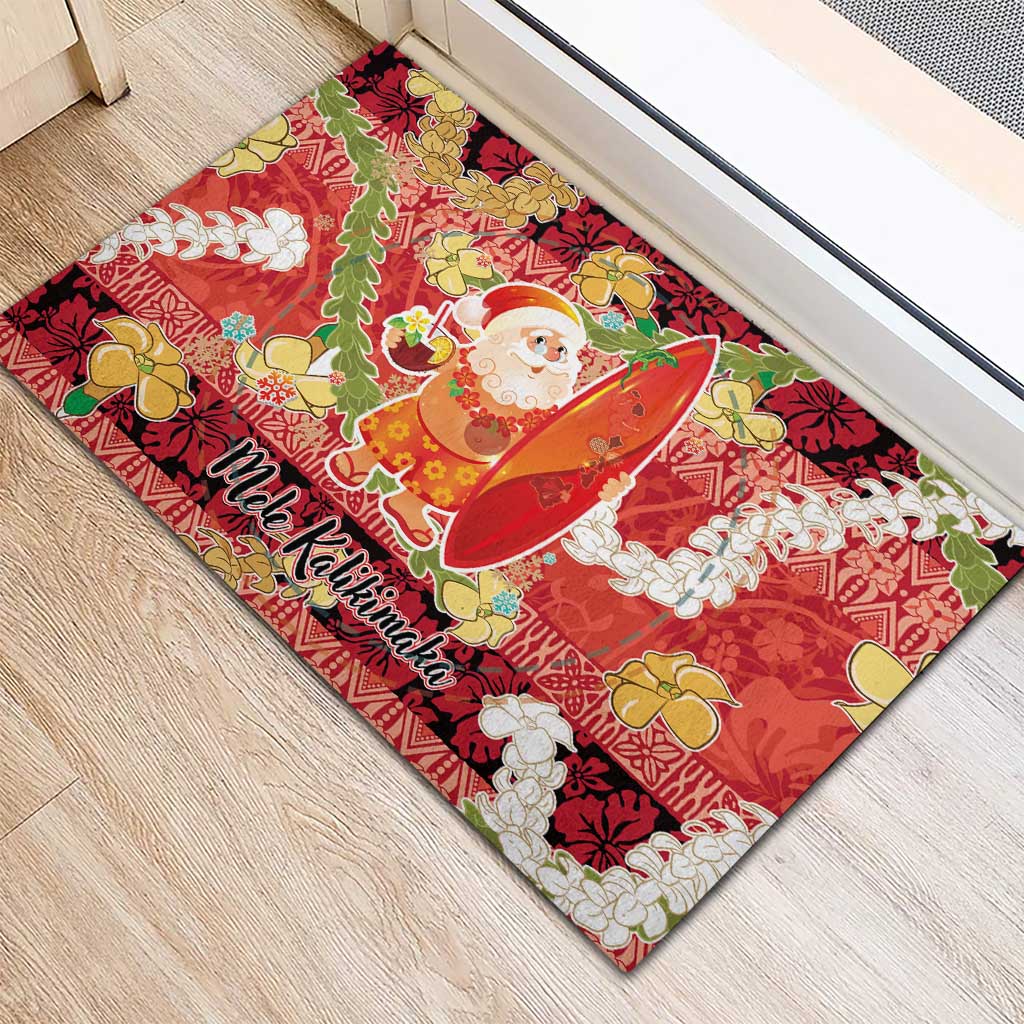 Hawaii Santa Mele Kalikimaka Rubber Doormat Tropical Puakenikeni Lei with Polynesian Tribal Pattern LT03 - Polynesian Pride