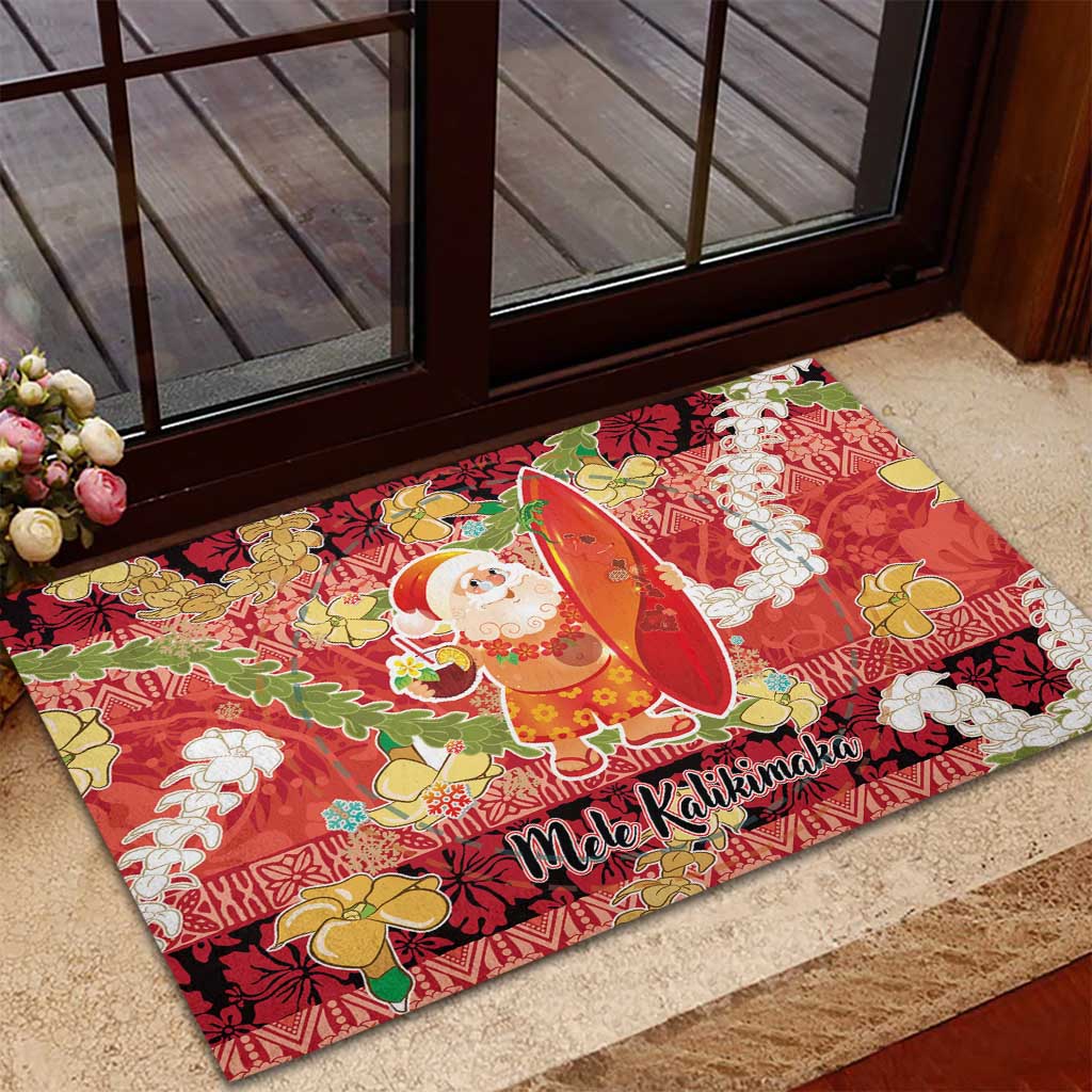 Hawaii Santa Mele Kalikimaka Rubber Doormat Tropical Puakenikeni Lei with Polynesian Tribal Pattern LT03 - Polynesian Pride