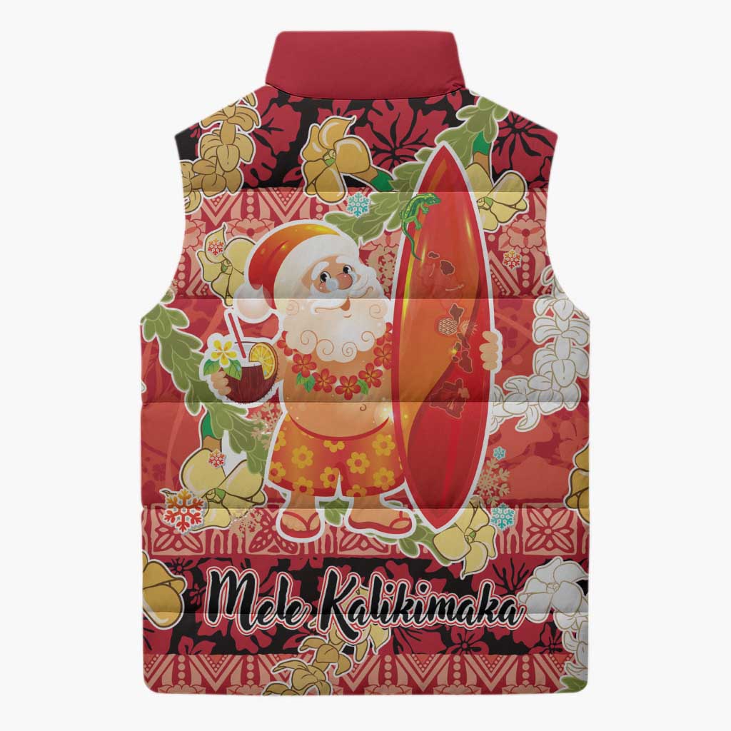 Hawaii Santa Mele Kalikimaka Sleeveless Puffer Jacket Tropical Puakenikeni Lei with Polynesian Tribal Pattern LT03 - Polynesian Pride