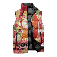 Hawaii Santa Mele Kalikimaka Sleeveless Puffer Jacket Tropical Puakenikeni Lei with Polynesian Tribal Pattern LT03 - Polynesian Pride