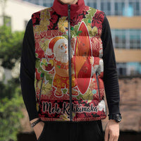 Hawaii Santa Mele Kalikimaka Sleeveless Puffer Jacket Tropical Puakenikeni Lei with Polynesian Tribal Pattern LT03 - Polynesian Pride