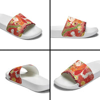 Hawaii Santa Mele Kalikimaka Slide Sandals Tropical Puakenikeni Lei with Polynesian Tribal Pattern - Polynesian Pride