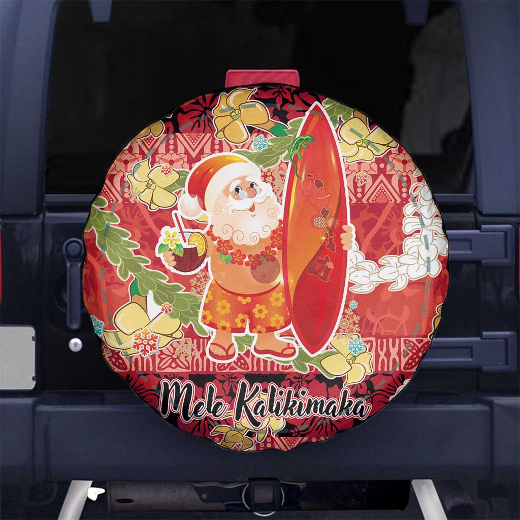 Hawaii Santa Mele Kalikimaka Spare Tire Cover Tropical Puakenikeni Lei with Polynesian Tribal Pattern - Polynesian Pride
