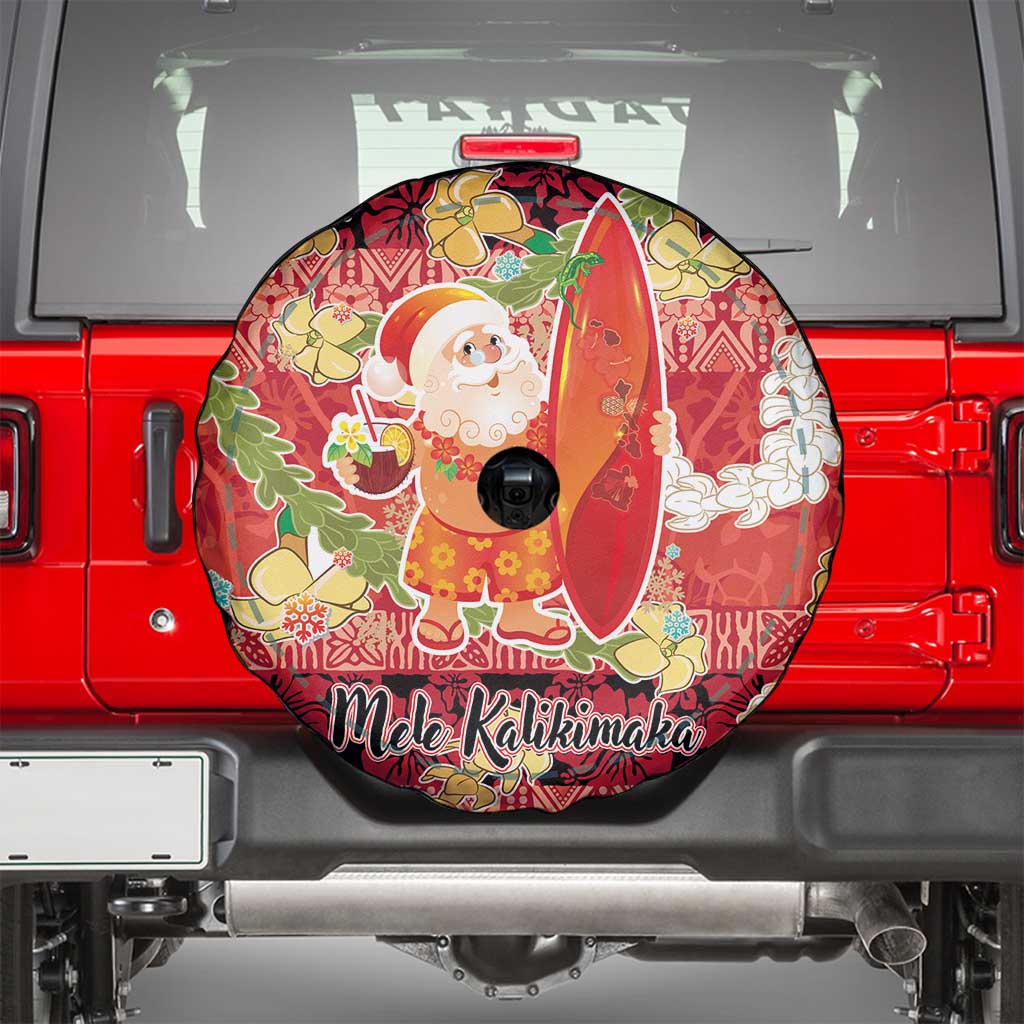 Hawaii Santa Mele Kalikimaka Spare Tire Cover Tropical Puakenikeni Lei with Polynesian Tribal Pattern - Polynesian Pride