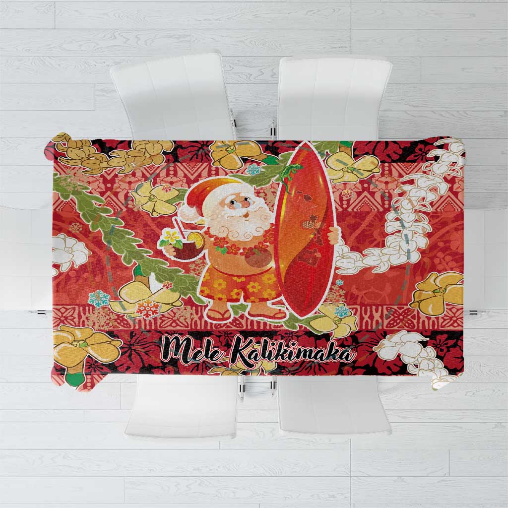 Hawaii Santa Mele Kalikimaka Tablecloth Tropical Puakenikeni Lei with Polynesian Tribal Pattern - Polynesian Pride