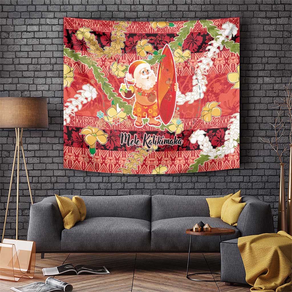 Hawaii Santa Mele Kalikimaka Tapestry Tropical Puakenikeni Lei with Polynesian Tribal Pattern - Polynesian Pride