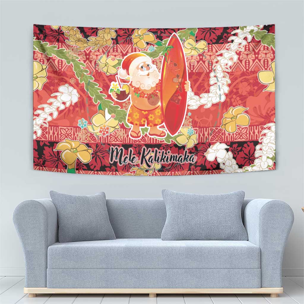 Hawaii Santa Mele Kalikimaka Tapestry Tropical Puakenikeni Lei with Polynesian Tribal Pattern - Polynesian Pride
