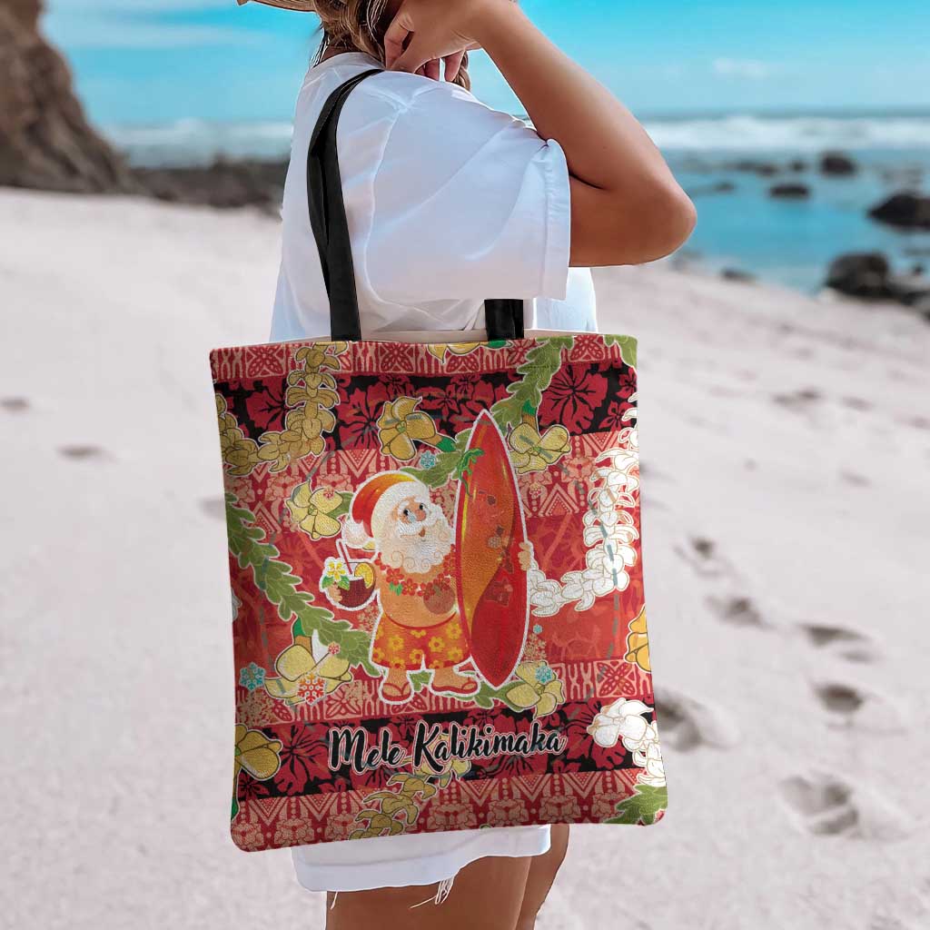 Hawaii Santa Mele Kalikimaka Tote Bag Tropical Puakenikeni Lei with Polynesian Tribal Pattern - Polynesian Pride