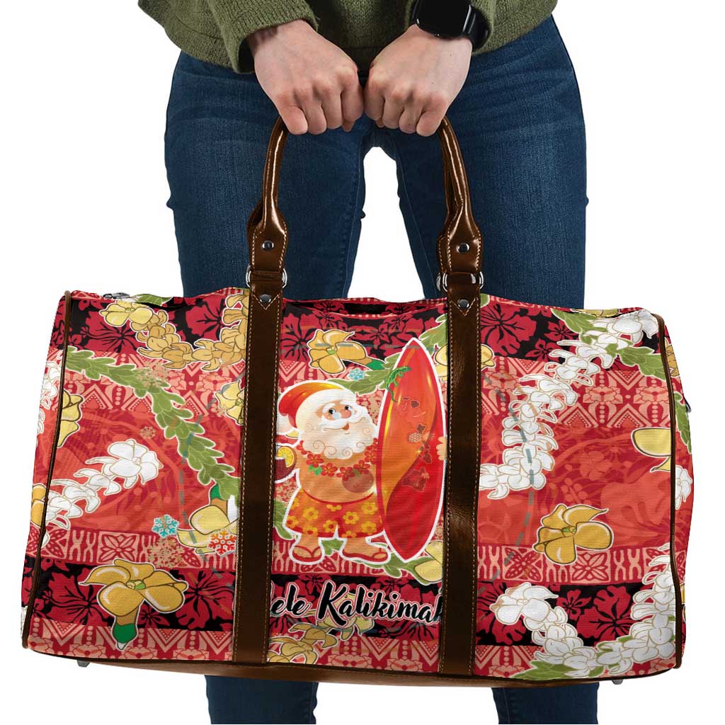 Hawaii Santa Mele Kalikimaka Travel Bag Tropical Puakenikeni Lei with Polynesian Tribal Pattern - Polynesian Pride