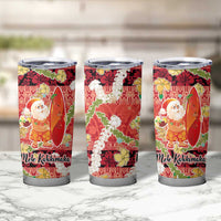 Hawaii Santa Mele Kalikimaka Tumbler Cup Tropical Puakenikeni Lei with Polynesian Tribal Pattern - Polynesian Pride