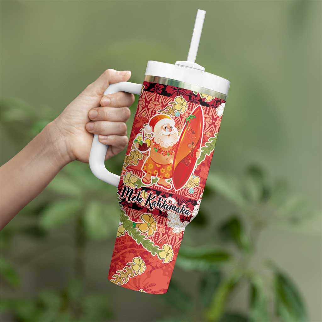 Hawaii Santa Mele Kalikimaka Tumbler With Handle Tropical Puakenikeni Lei with Polynesian Tribal Pattern - Polynesian Pride