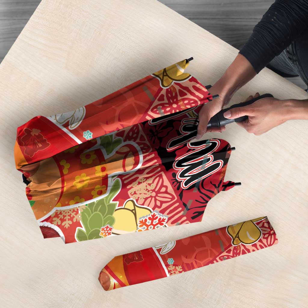 Hawaii Santa Mele Kalikimaka Umbrella Tropical Puakenikeni Lei with Polynesian Tribal Pattern - Polynesian Pride