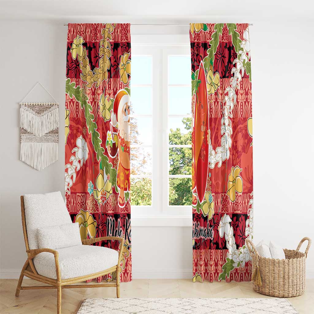 Hawaii Santa Mele Kalikimaka Window Curtain Tropical Puakenikeni Lei with Polynesian Tribal Pattern - Polynesian Pride