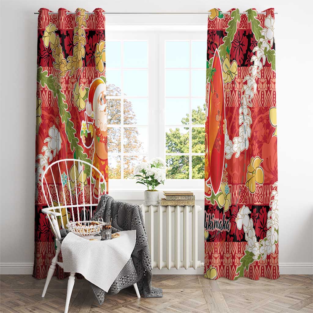 Hawaii Santa Mele Kalikimaka Window Curtain Tropical Puakenikeni Lei with Polynesian Tribal Pattern - Polynesian Pride