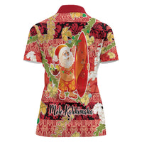 Hawaii Santa Mele Kalikimaka Women Polo Shirt Tropical Puakenikeni Lei with Polynesian Tribal Pattern - Polynesian Pride