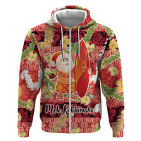 Hawaii Santa Mele Kalikimaka Zip Hoodie Tropical Puakenikeni Lei with Polynesian Tribal Pattern - Polynesian Pride