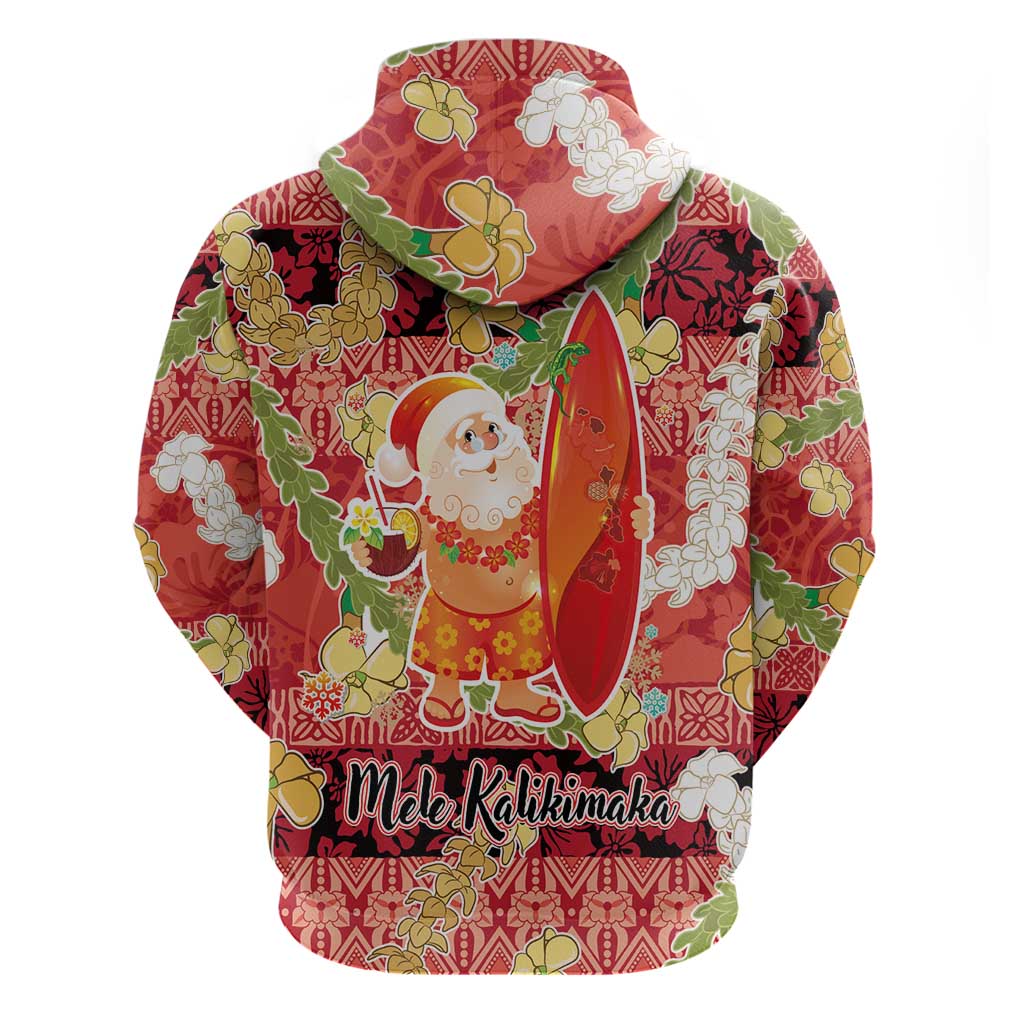 Hawaii Santa Mele Kalikimaka Zip Hoodie Tropical Puakenikeni Lei with Polynesian Tribal Pattern - Polynesian Pride