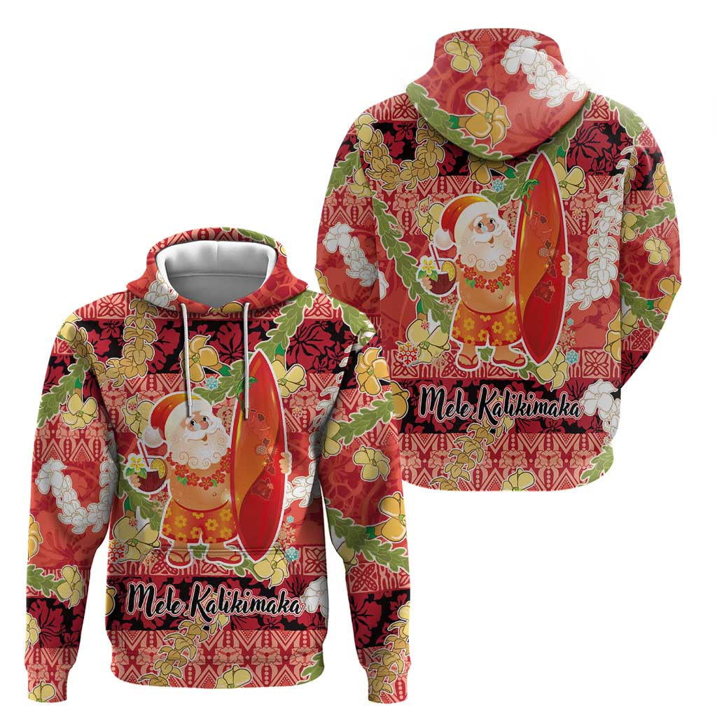 Hawaii Santa Mele Kalikimaka Zip Hoodie Tropical Puakenikeni Lei with Polynesian Tribal Pattern - Polynesian Pride