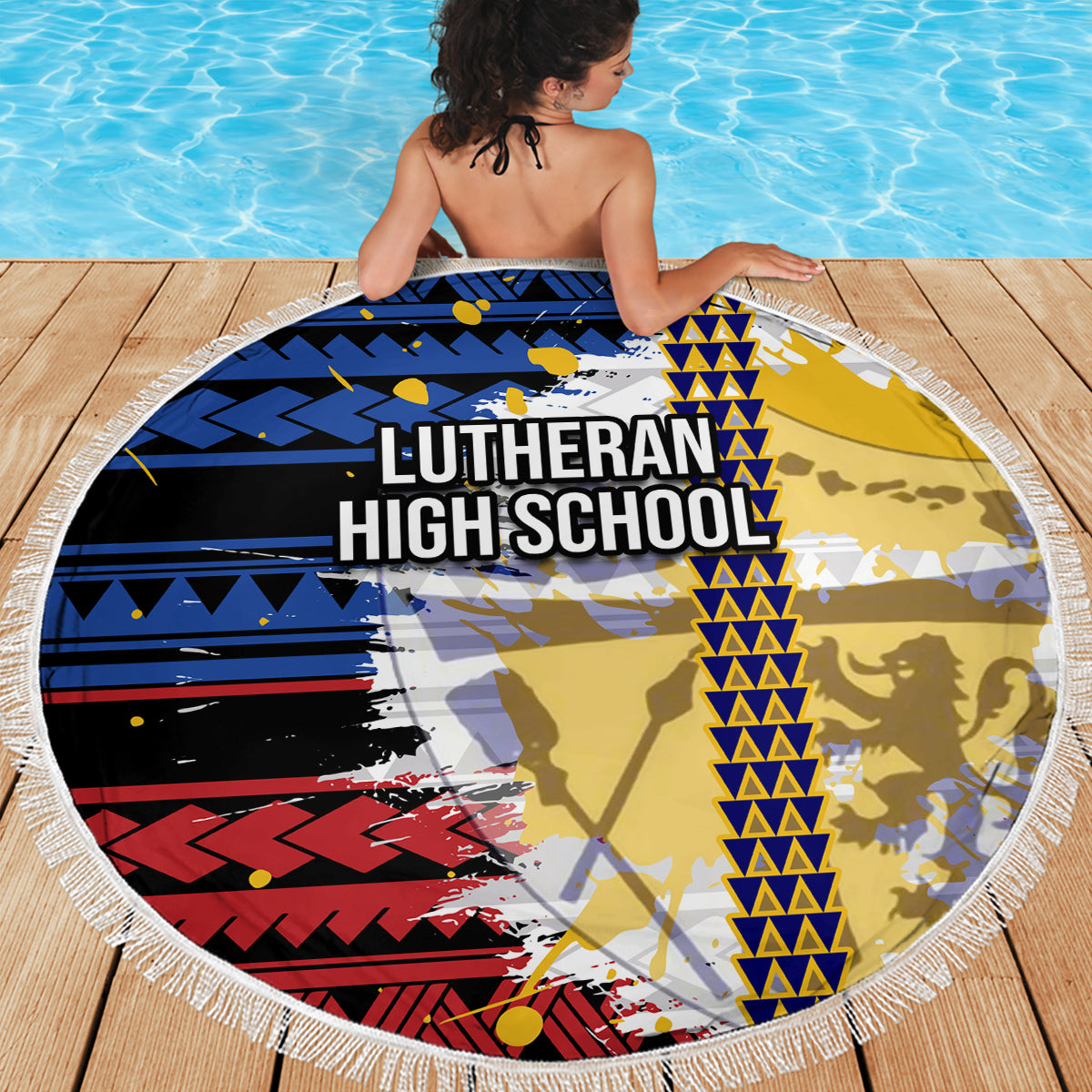 Hawaii Lutheran High School Beach Blanket Kakau Pattern Splash Style LT03 - Polynesian Pride