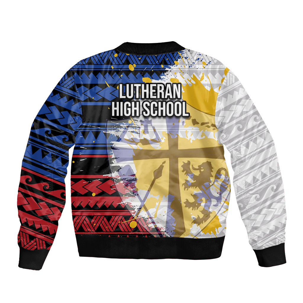 Hawaii Lutheran High School Bomber Jacket Kakau Pattern Splash Style LT03 - Polynesian Pride