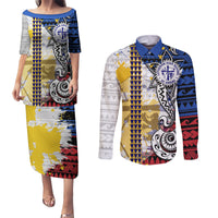 Hawaii Lutheran High School Couples Matching Puletasi Dress and Long Sleeve Button Shirt Kakau Pattern Splash Style LT03 Red - Polynesian Pride