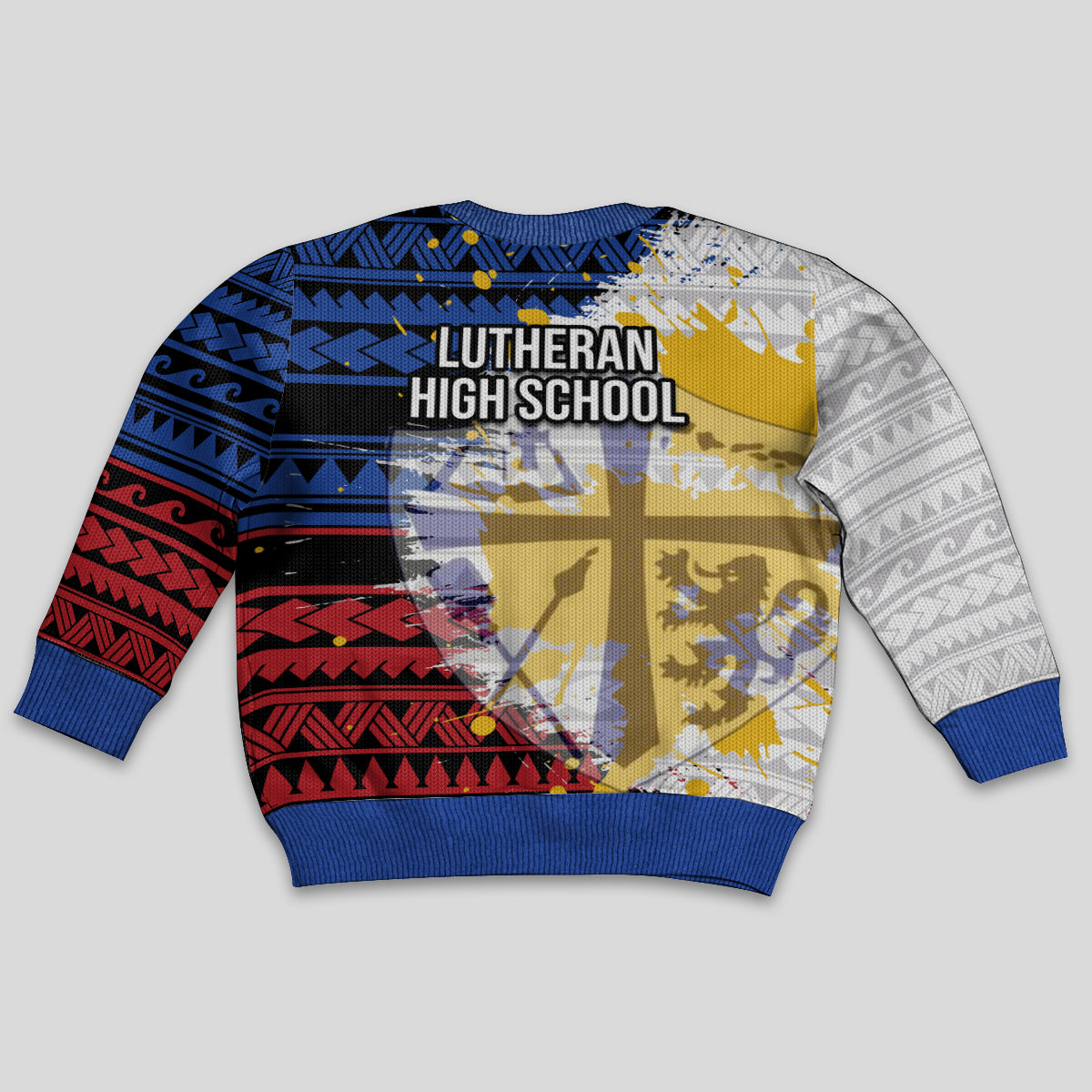 Hawaii Lutheran High School Kid Ugly Christmas Sweater Kakau Pattern Splash Style LT03 - Polynesian Pride