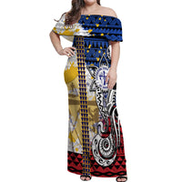 Hawaii Lutheran High School Off Shoulder Maxi Dress Kakau Pattern Splash Style LT03 Women Red - Polynesian Pride