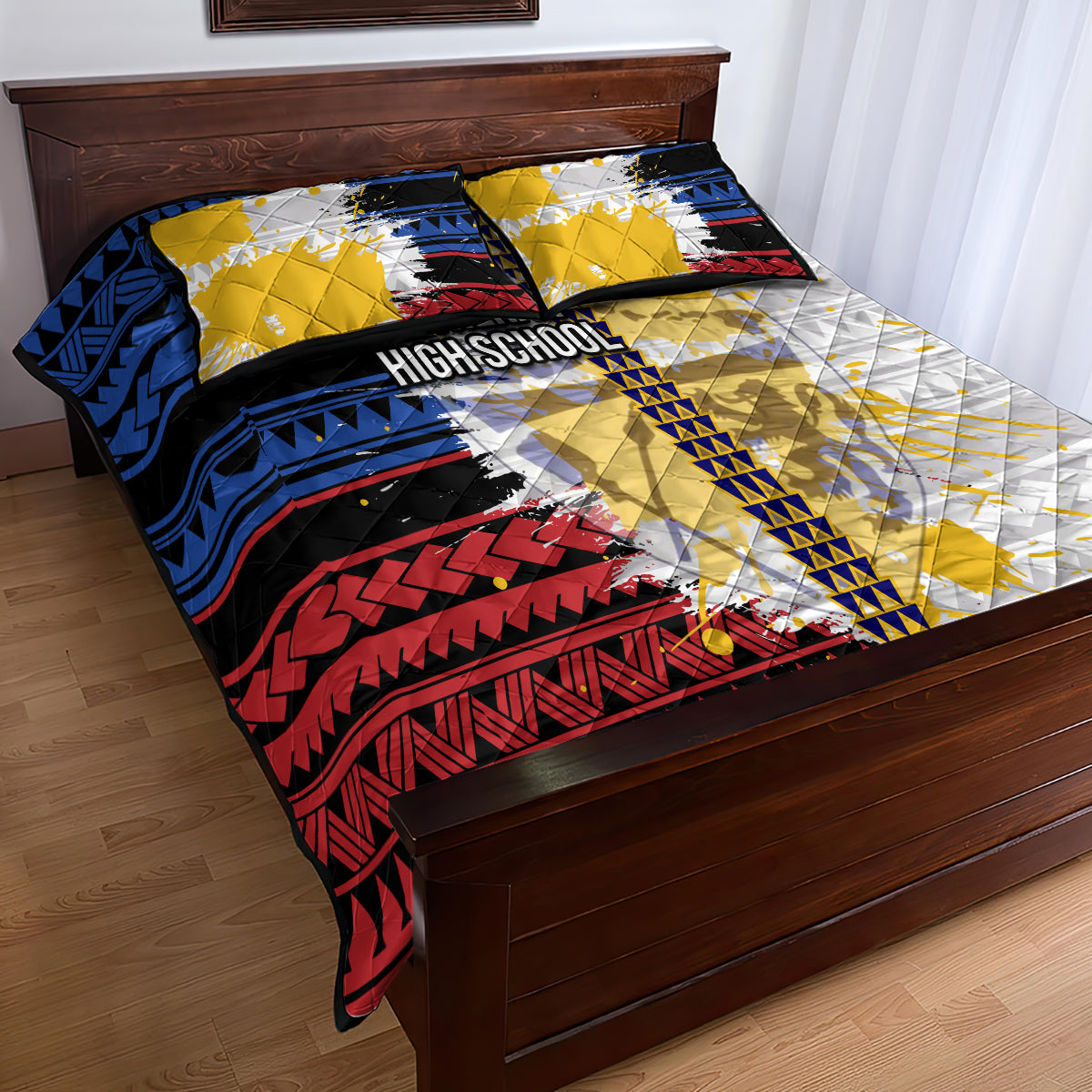 Hawaii Lutheran High School Quilt Bed Set Kakau Pattern Splash Style LT03 - Polynesian Pride