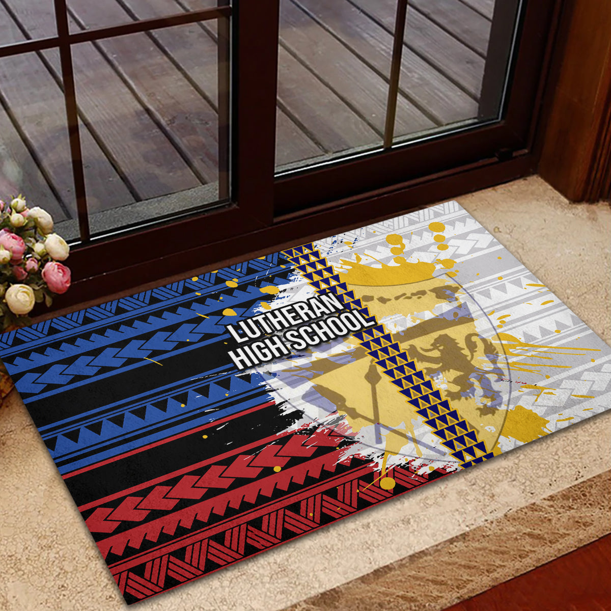 Hawaii Lutheran High School Rubber Doormat Kakau Pattern Splash Style LT03 - Polynesian Pride