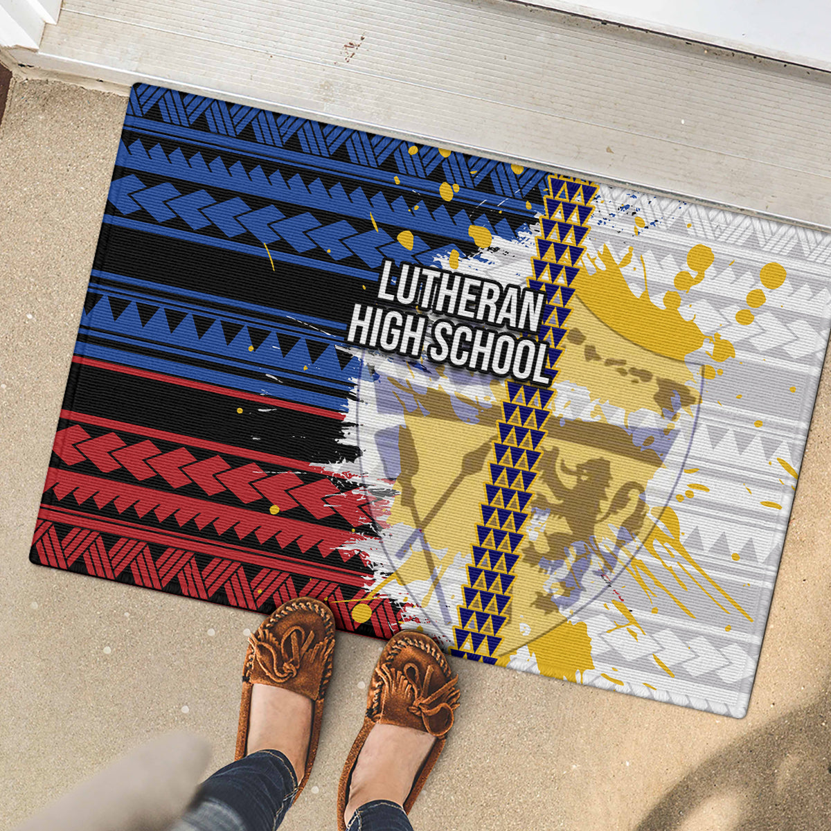 Hawaii Lutheran High School Rubber Doormat Kakau Pattern Splash Style LT03 - Polynesian Pride